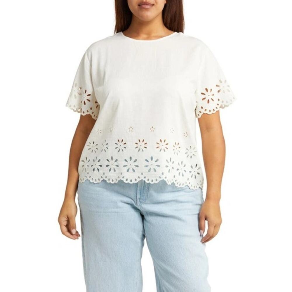 Madewell NWT Floral Eyelet‎ Crop Top In Lighthouse in Size 1X & 3X MSRP $92